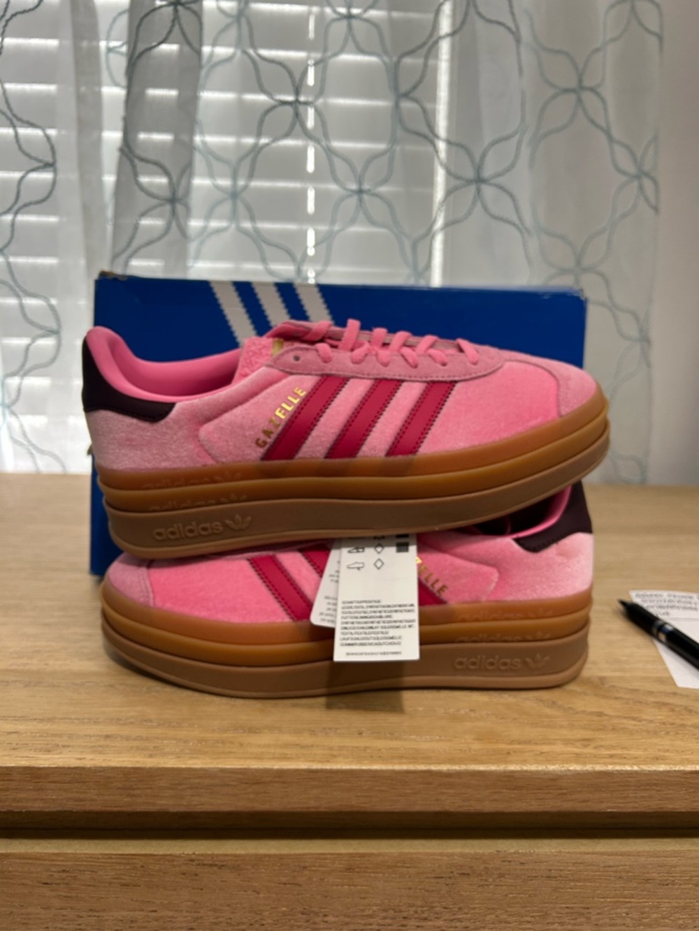 adidas Pink and Dark Pink Gazelle Platform Sneakers